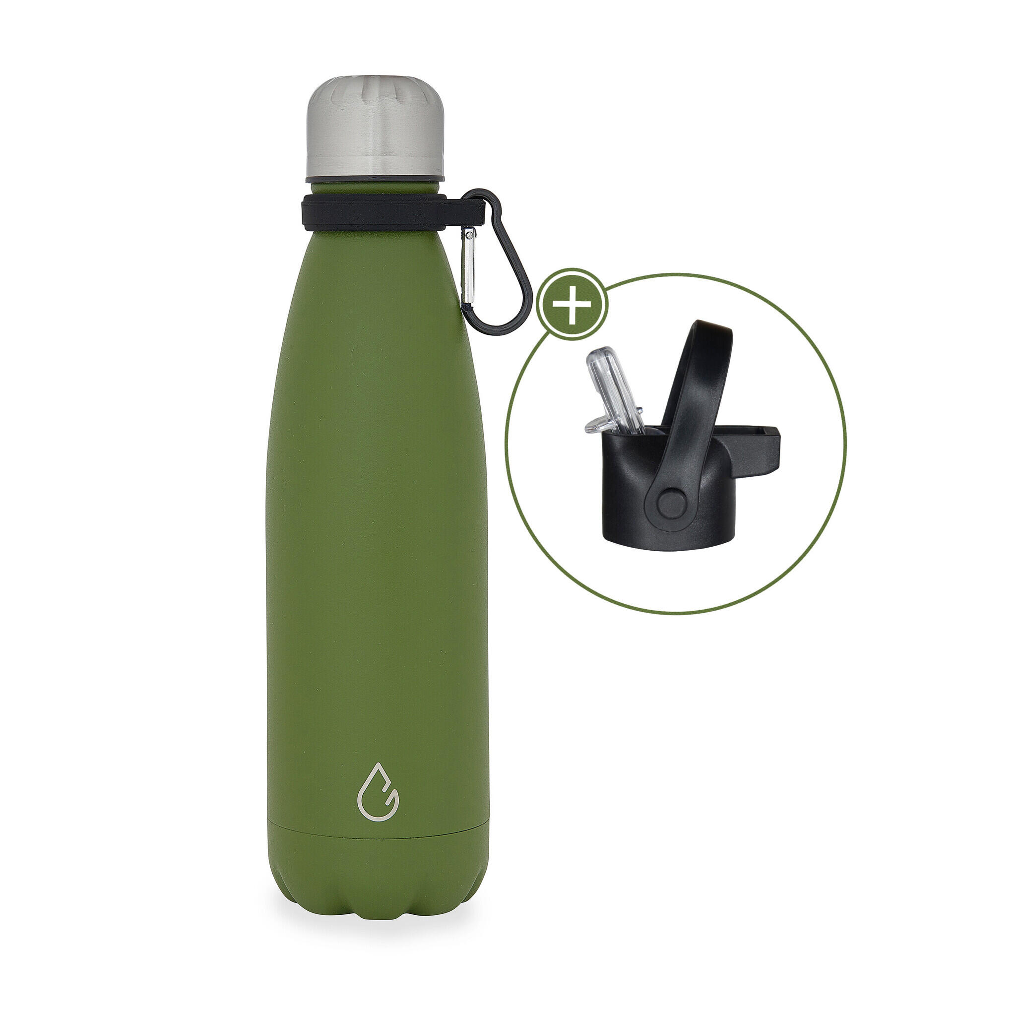 FLOW waterfles RVS olijfgroen 500 ml - dop met rietje 2/4