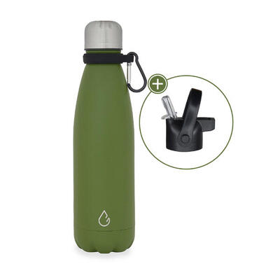 Flow waterfles rvs donkergrijs 500 ml - dop met rietje