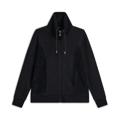 Felpa donna zip e collo alto con inserti in tessuto teddy