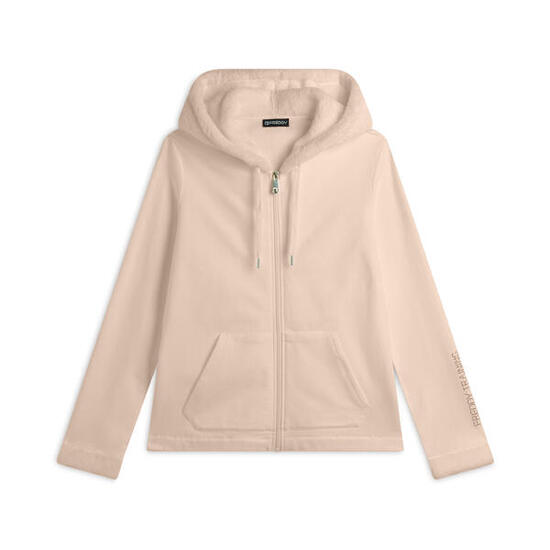 Felpa donna con cappuccio in tessuto teddy e chiusura zip