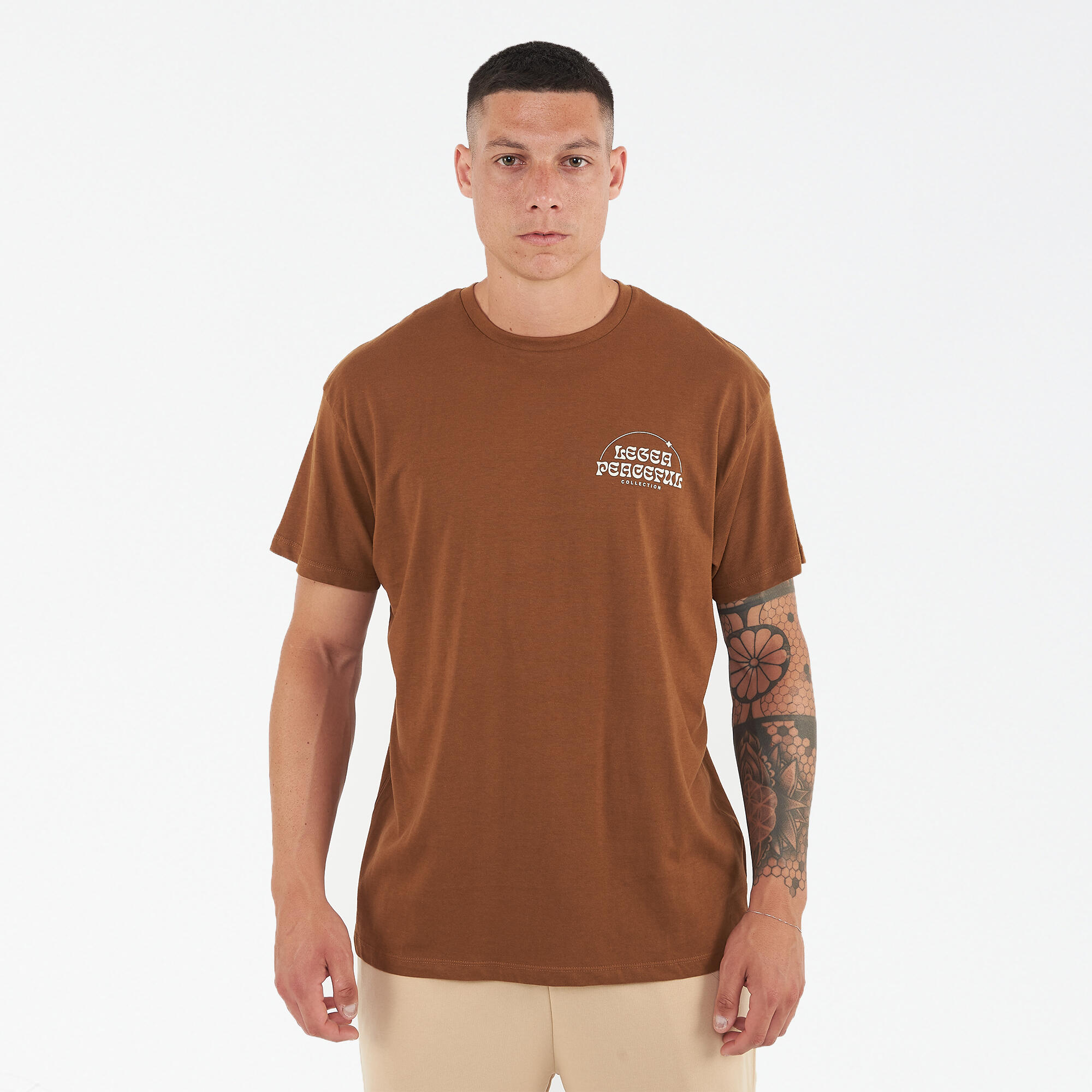 Bărbați Sport T-Shirt Culoare Marron Caracteristici Cheie Model Peaceful