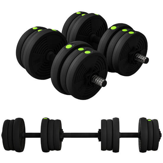 SPORTNOW Set 2 in 1 con 2 Manubri Convertibili in Bilanciere Peso Totale 20kg