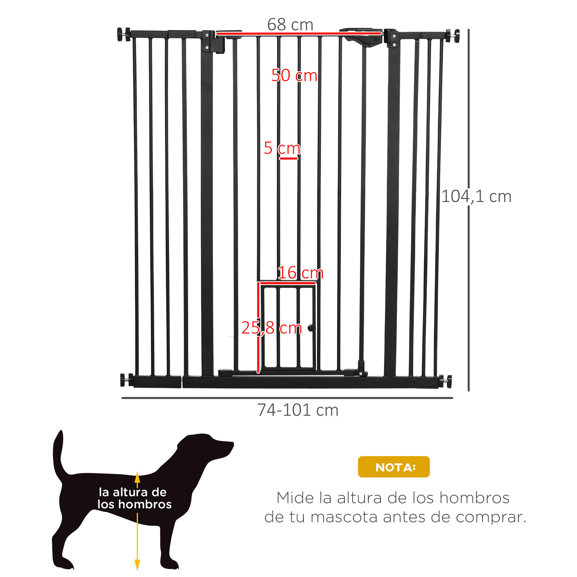 Barreira de segurança cães 101x3.5x104.1 cm preto PawHut 3/7