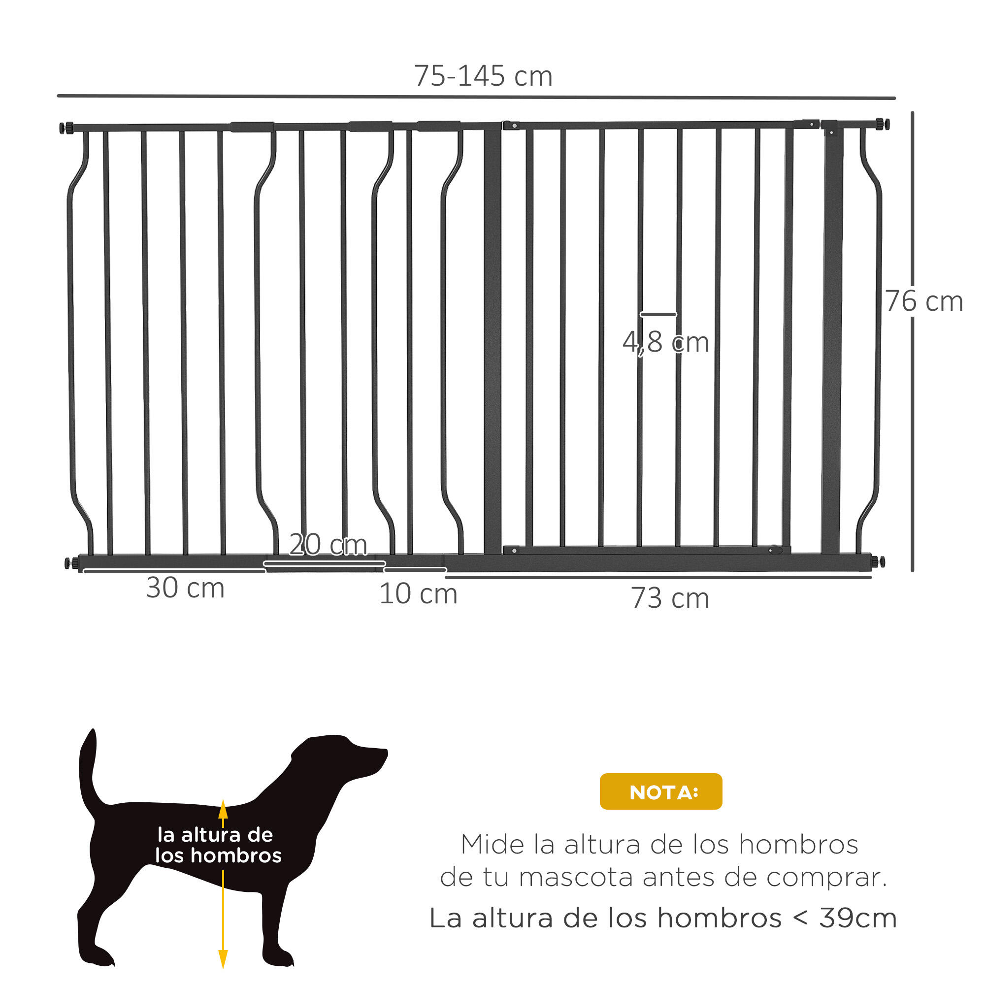 Barrera de Seguridad PawHut 145x1.5x76 cm Negro 3/7