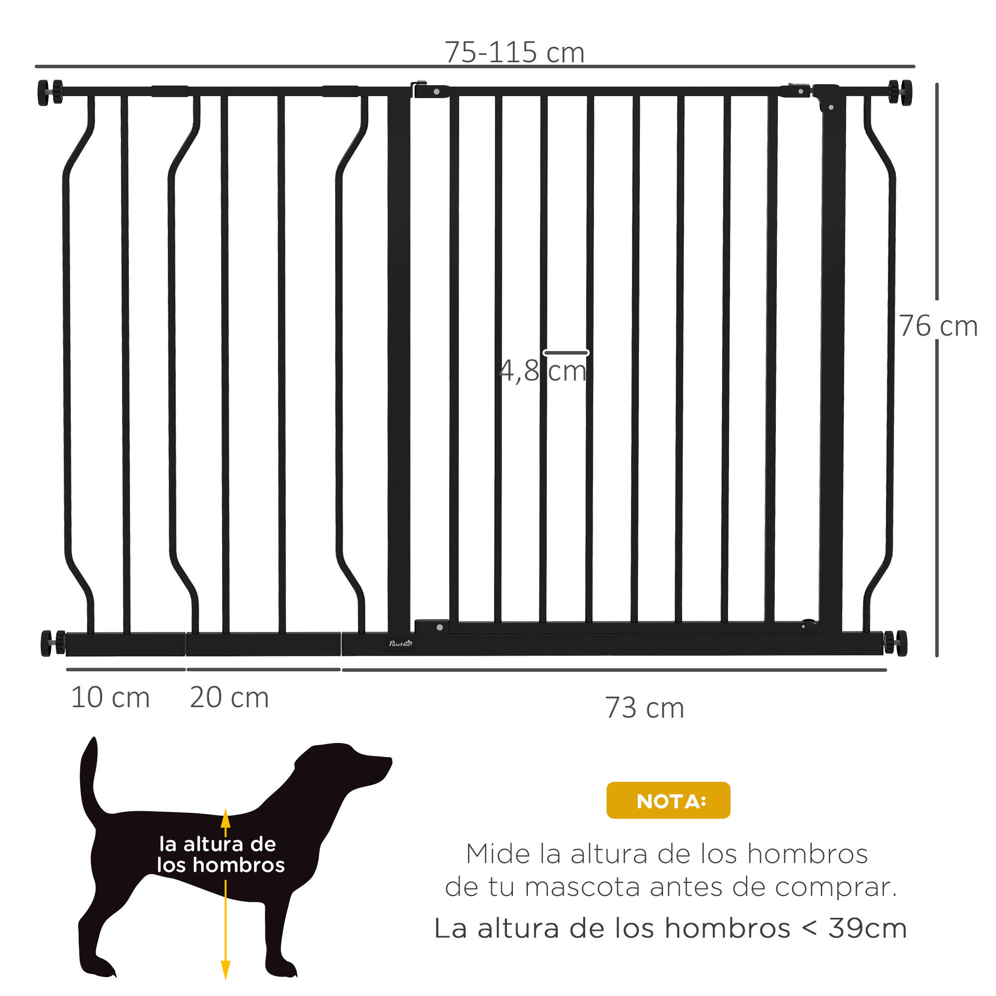 Barreira de segurança 115x1.5x76 cm preto PawHut 3/7