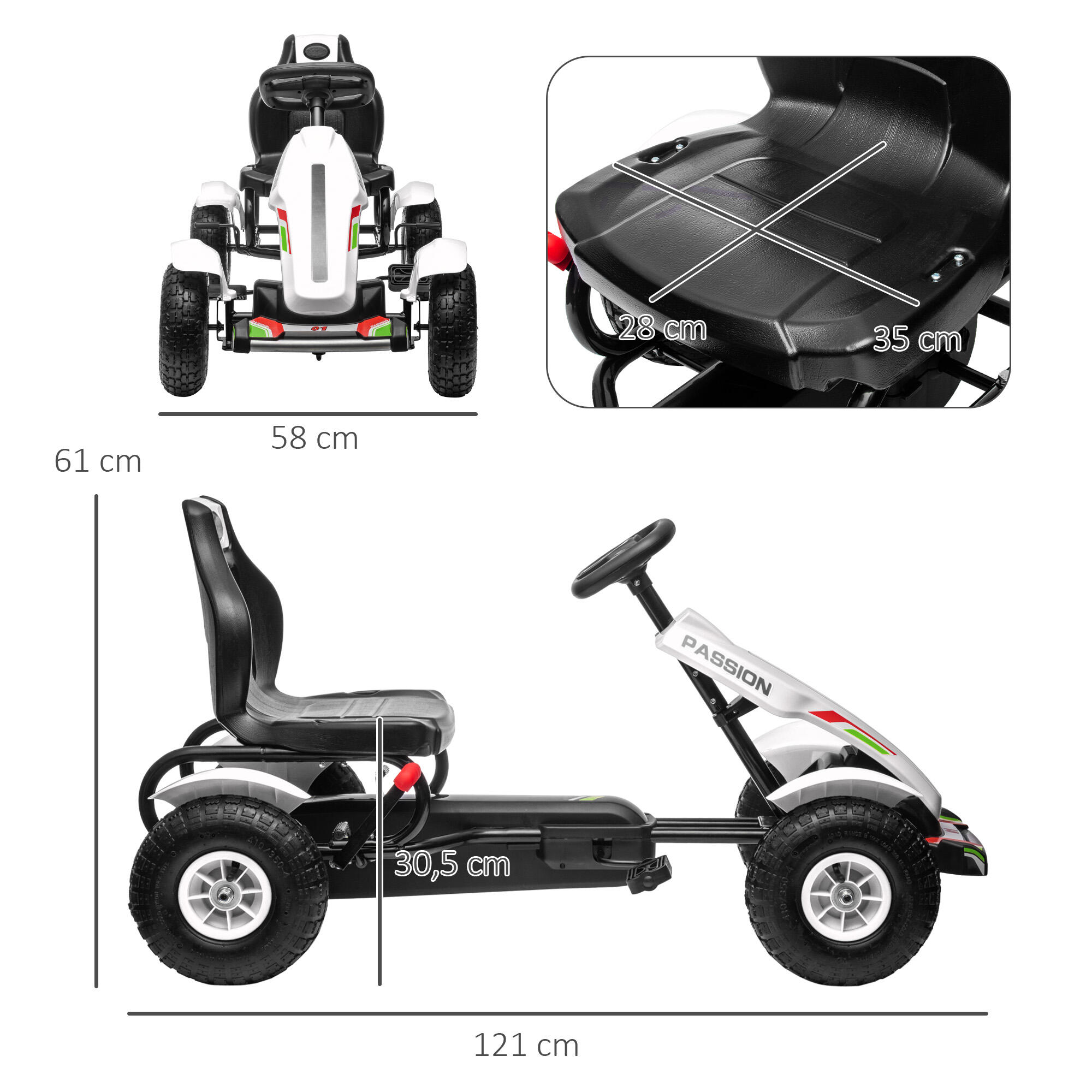 GoKart a Pedales HOMCOM 121x58x61 cm Blanco 3/7
