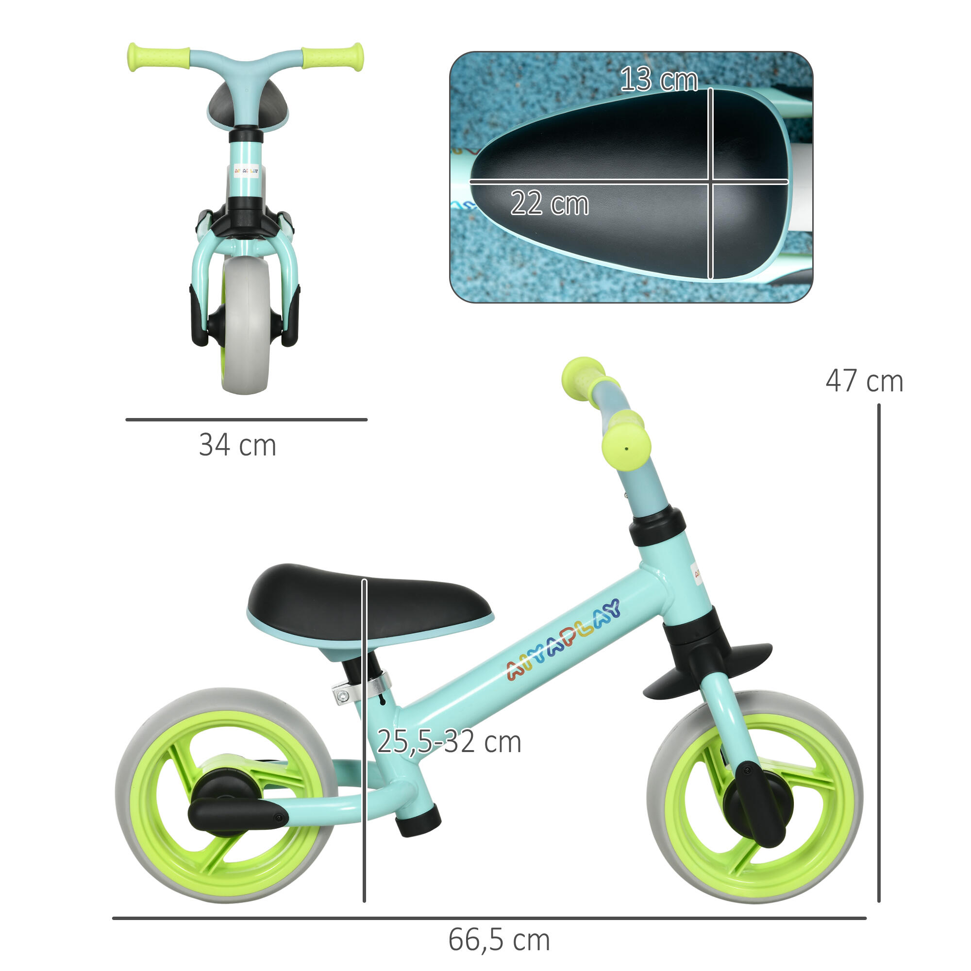 Bicicleta sem pedais 66,5x34x47 cm verde AIYAPLAY 3/7