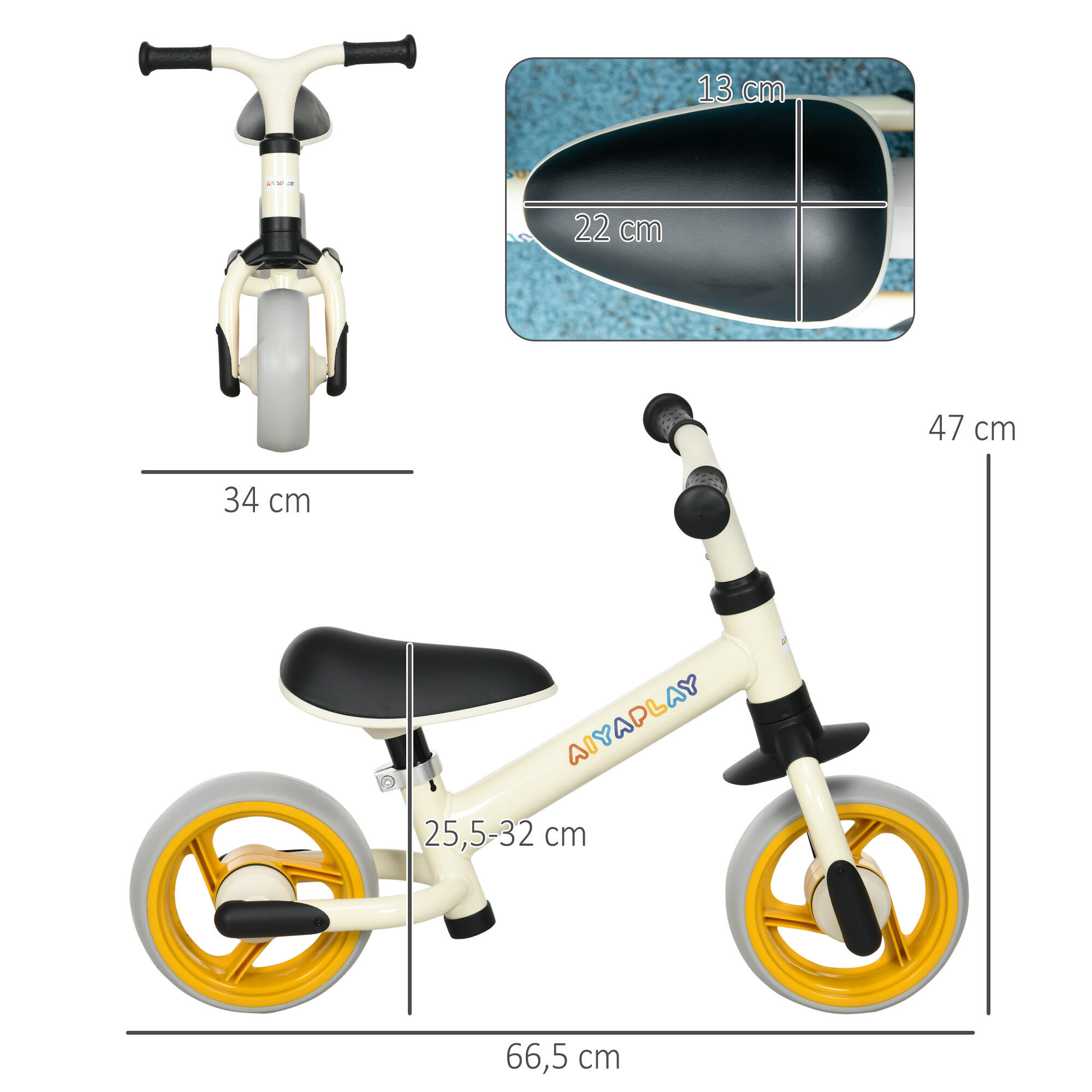 Bicicleta sin Pedales AIYAPLAY 66.5x34x47 cm Blanco y Naranja 3/7