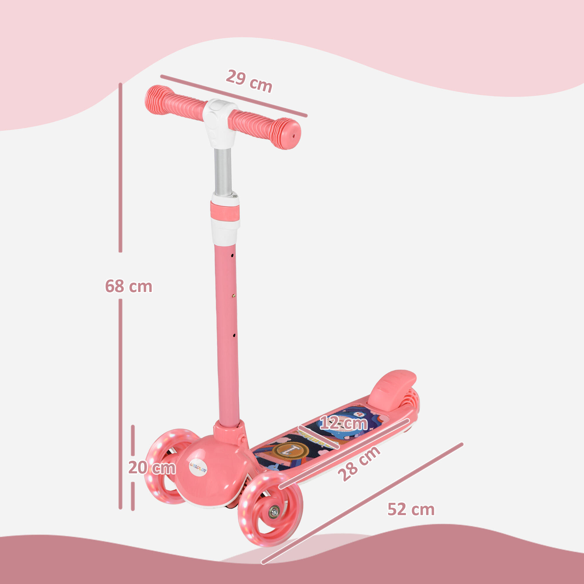 Trotinete para crianças 52x29x63-76 cm rosa AIYAPLAY 3/7