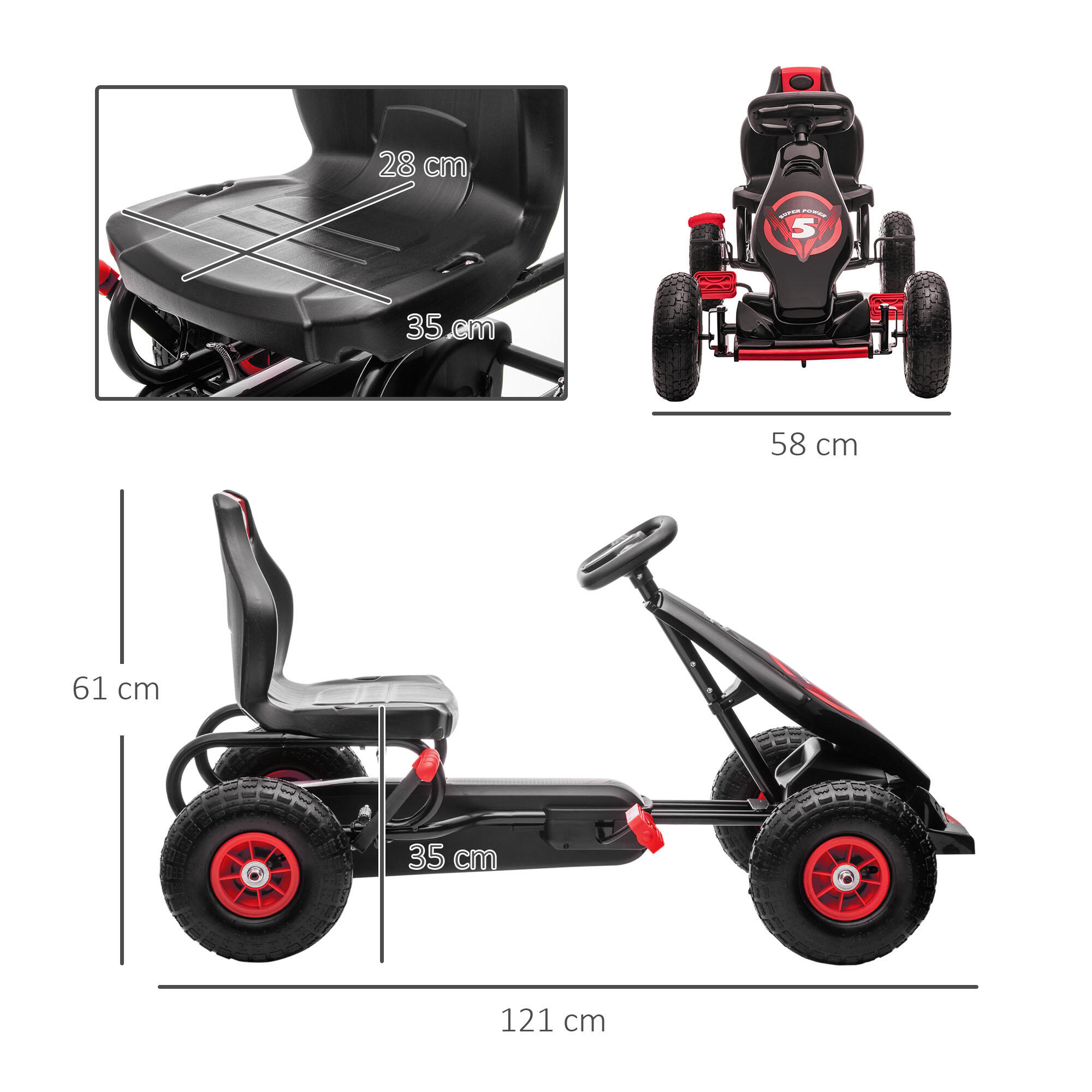Kart a pedal 121x58x61cm vermelho HOMCOM 3/7