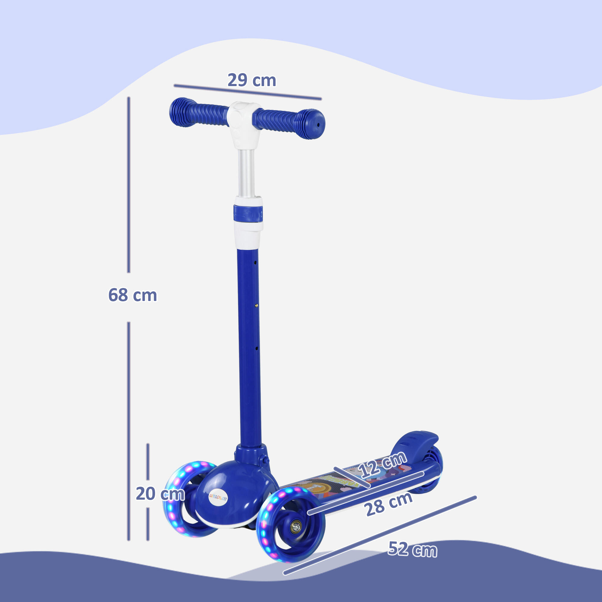 Trotinete para crianças 52x29x63-76 cm azul AIYAPLAY 3/7