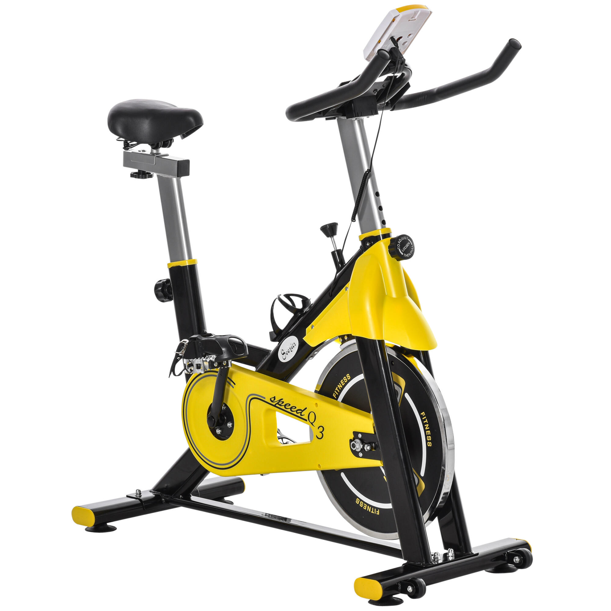 Bicicleta estática 45,5x100x101-113 cm amarelo e preto homcom