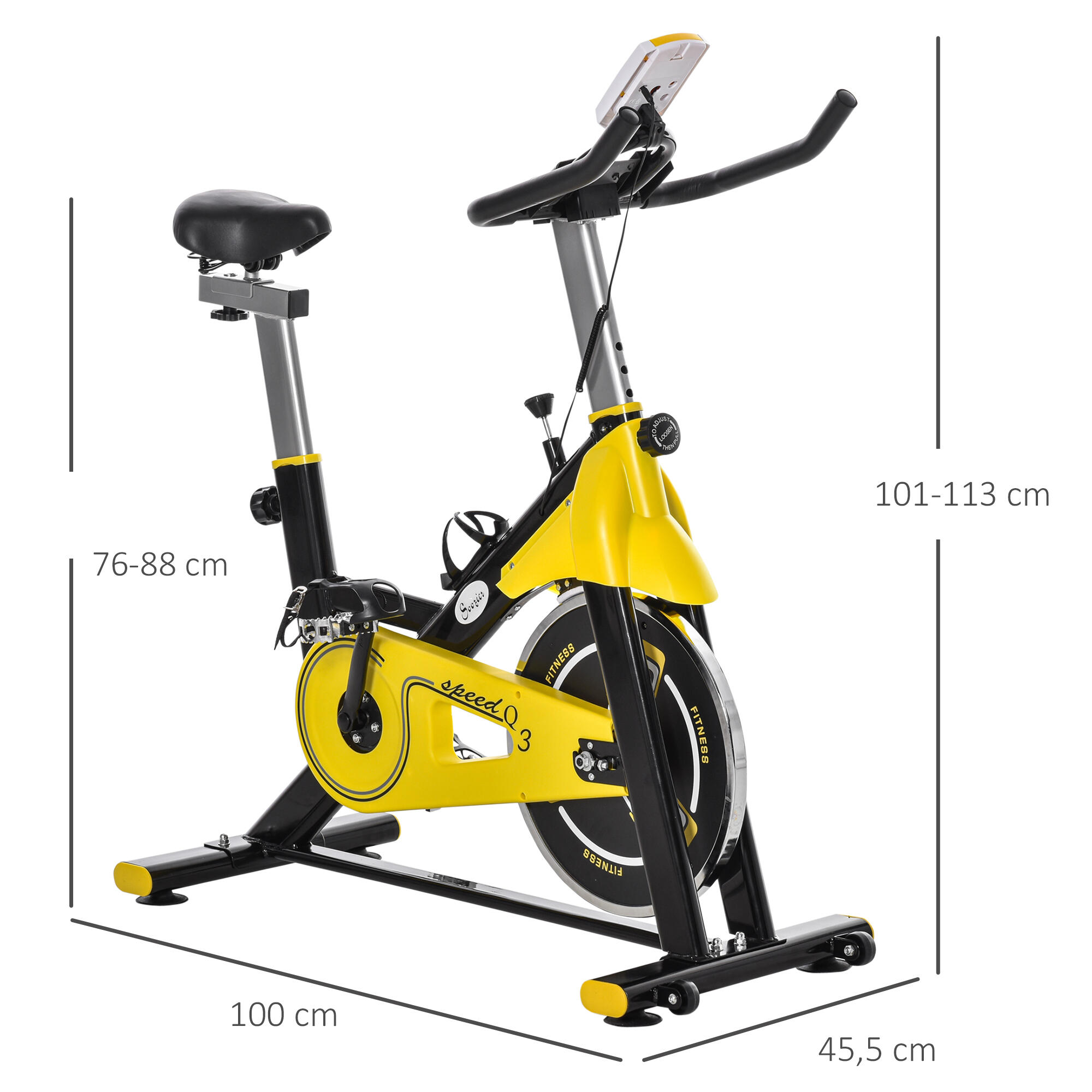 Bicicleta estática 45,5x100x101-113 cm amarelo e preto HOMCOM 3/7