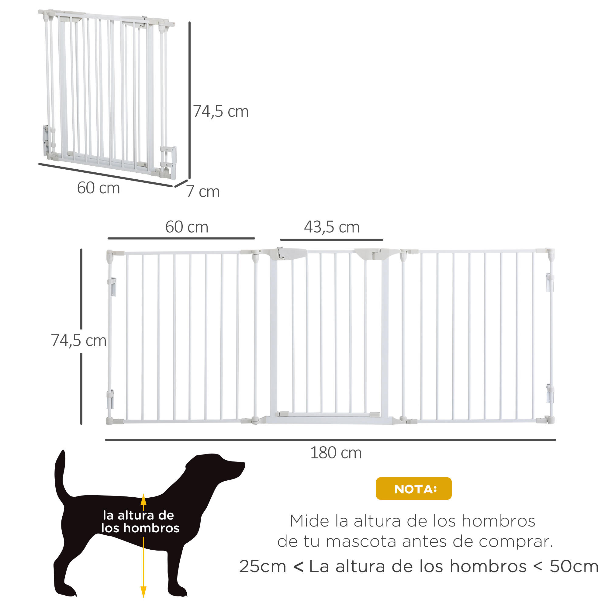 Barrera de Seguridad PawHut 180x74.5 cm Blanco 3/7
