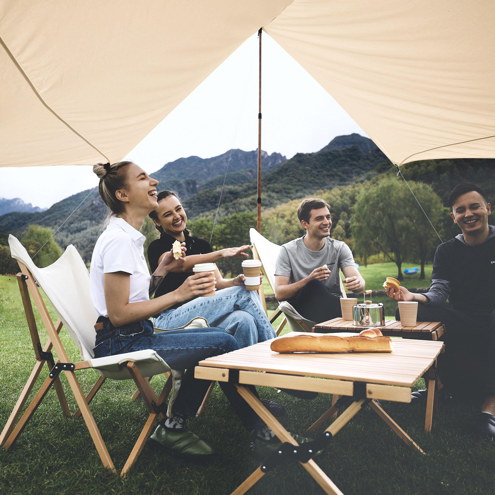 Camping Anhnger Zelt CAMPGURU Tarp Wing Sonnensegel  4 X 4,4 M,  Technische Baumwolle, Khaki