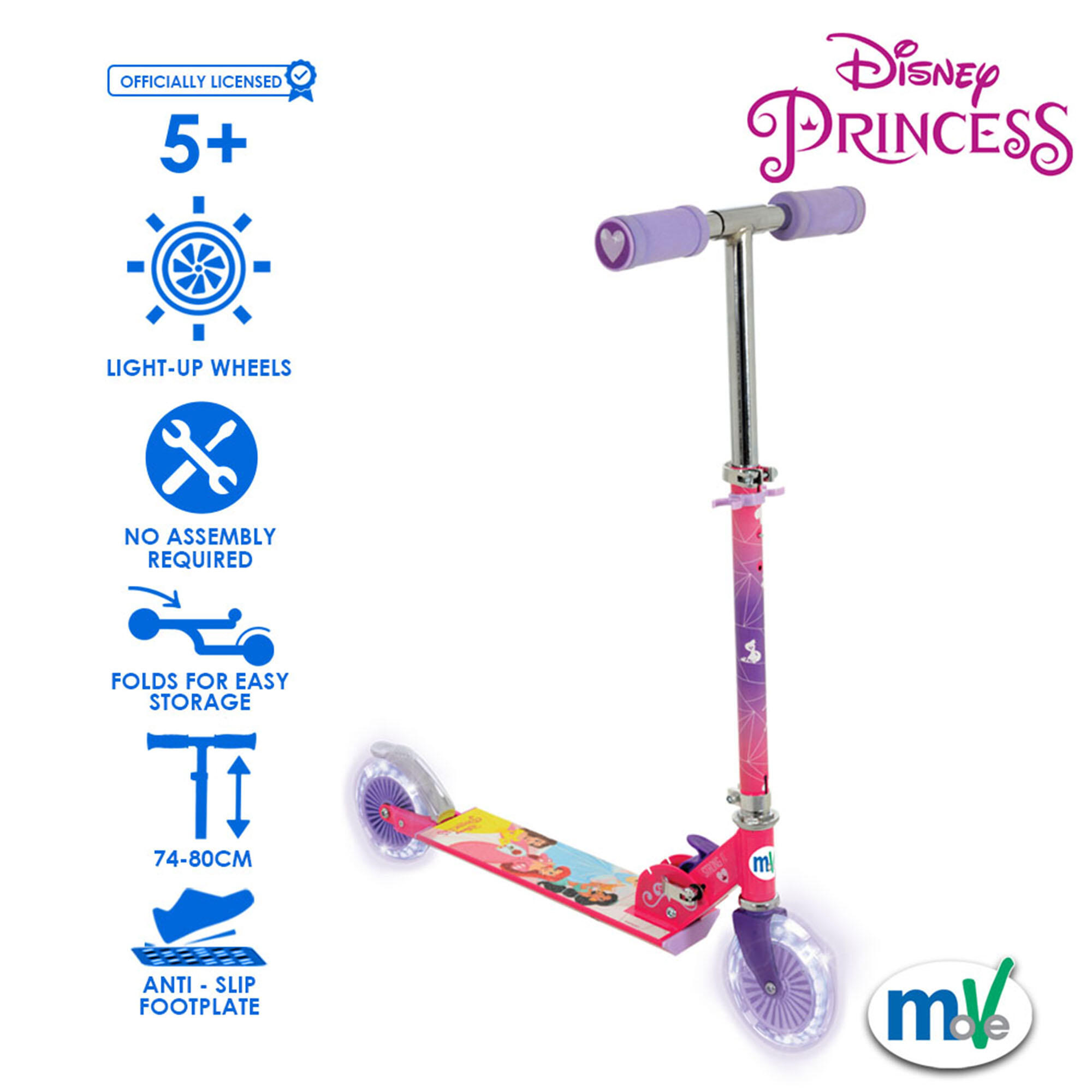 MoVe Disney Princess Folding Inline Scooter with Light Up Wheels 2/7