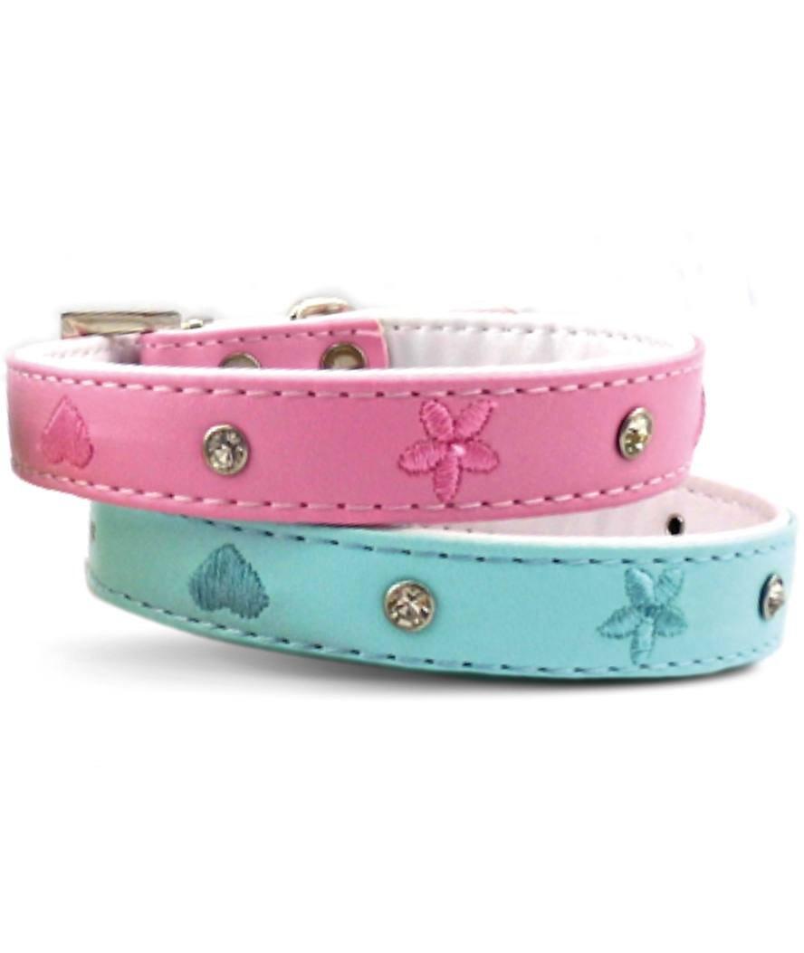 RECORD Collare con strass e ricami a cuore e fiori Spring per cani, 1,5x30-35 cm Rosso