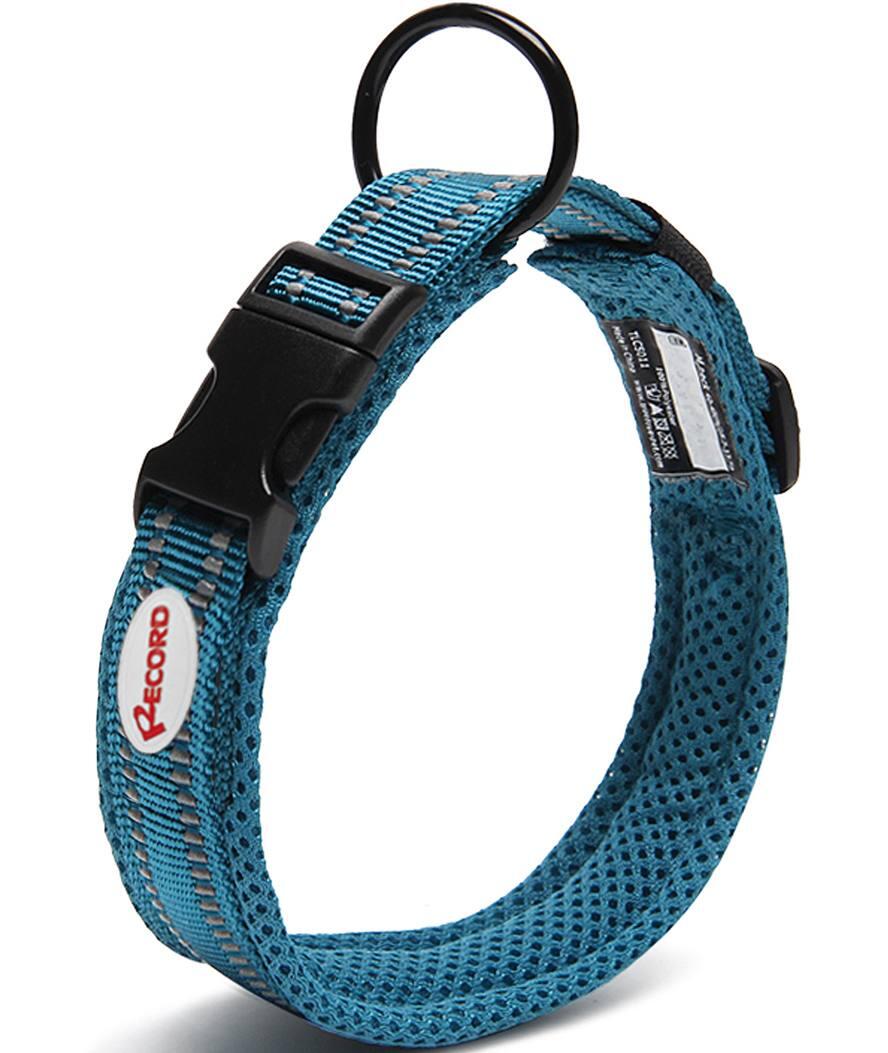 RECORD Collare in nylon, imbottitura traspirante e catarifrangente, 2,5x50-55cm Blu
