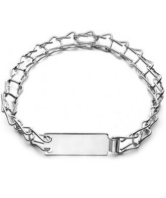 Collare a scaletta in acciaio cromato con targhetta per cani. 1.5 x 60 cm