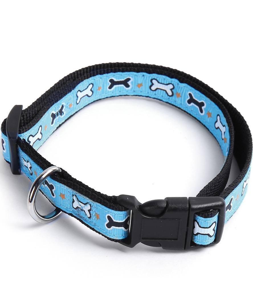RECORD Collare in nylon con clip in plastica Linea Ossini per cani, 1,9x35-50cm Azzurro