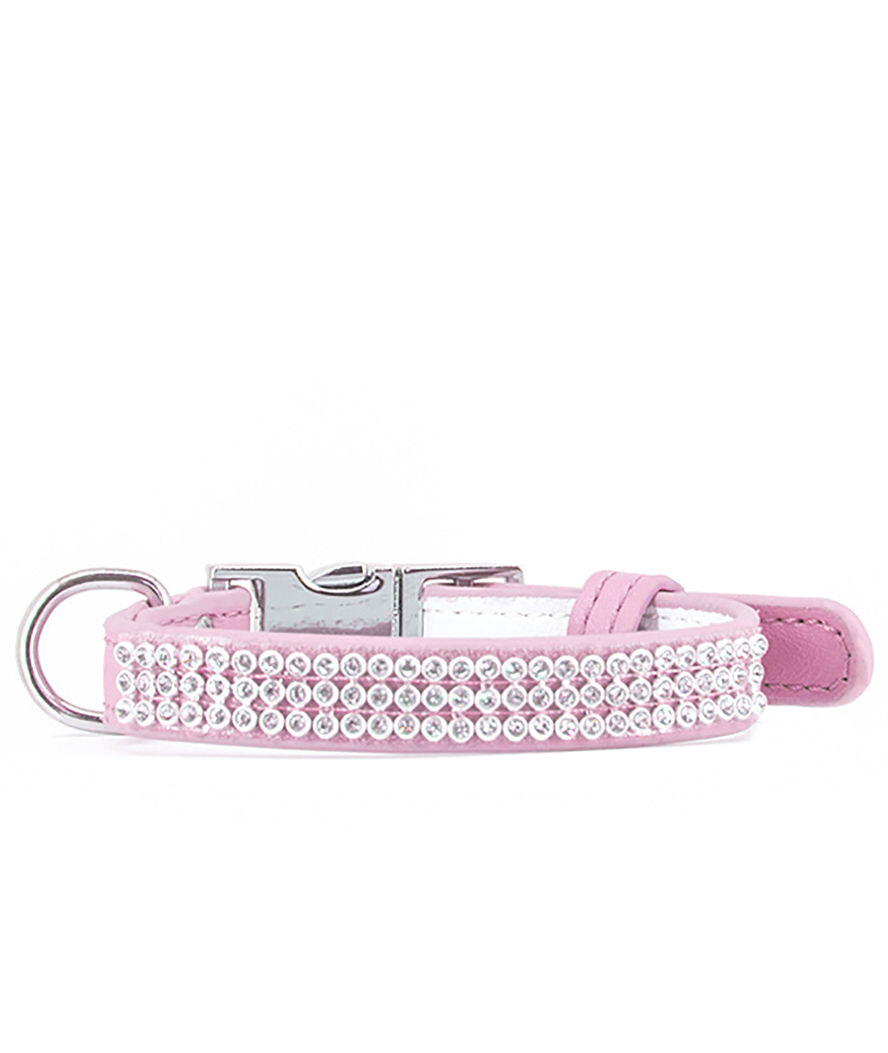 RECORD Collare in similpelle con fibbia in metallo Paris con strass, 1,5x28-38cm Rosa