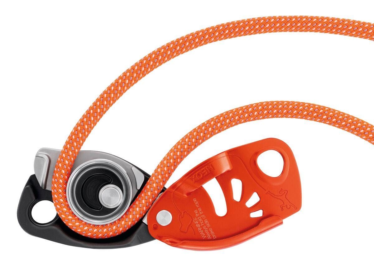 Assureur Petzl NEOX orange blocage assisté roue acier ergonomique 8,5–11 mm 2/7