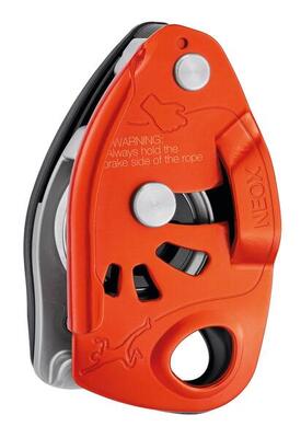 Assicuratore-discensore Petzl NEOX nero con blocco a camma ruota e maniglia 3:1