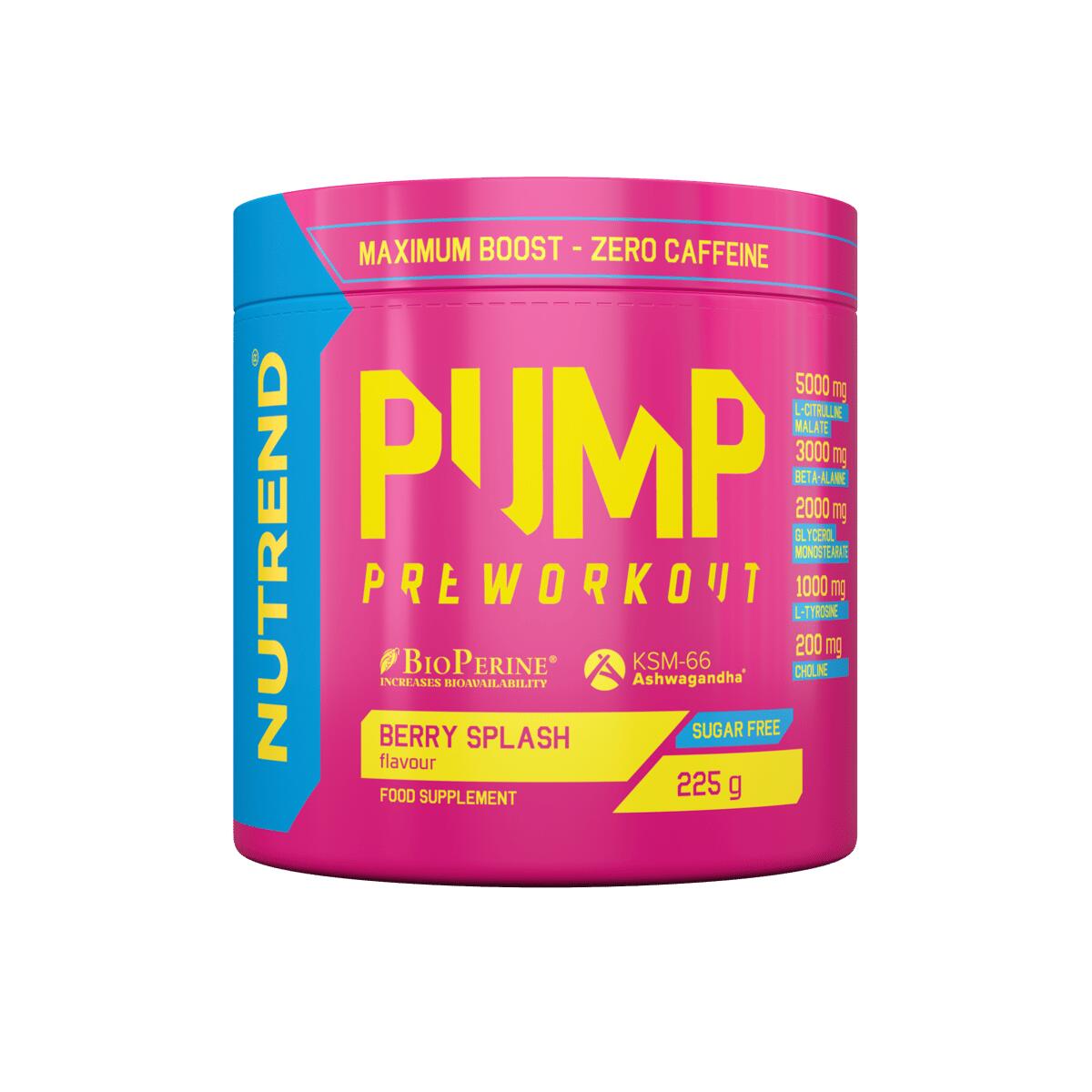 NUTREND Pre-workout bez kofeinu PUMP, 225 g, berry splash