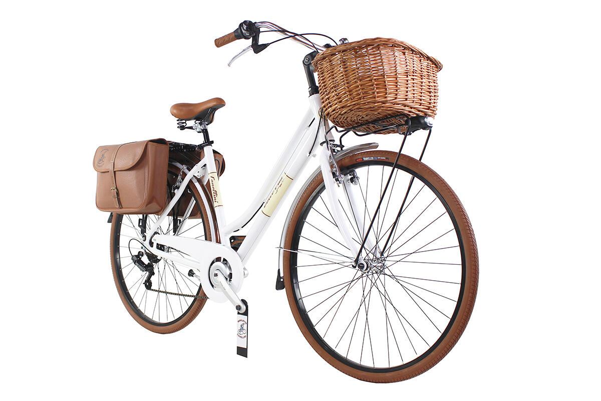 Stadsfiets Dolce Vita by Canellini dame met fietstassen en mand - Wit 2/3