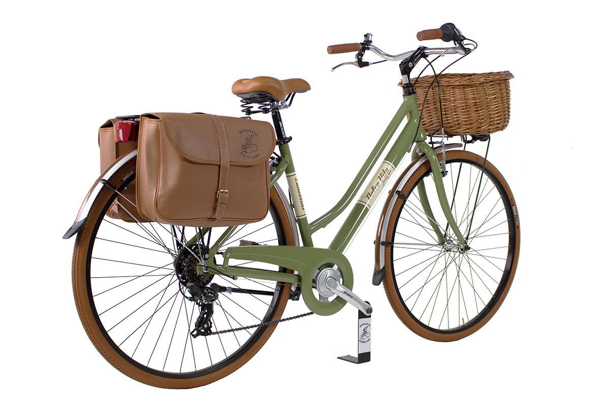 Stadsfiets Dolce Vita by Canellini dame met fietstassen en mand - Olijfgroen 3/3