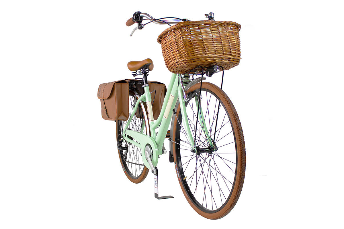 Stadsfiets Dolce Vita by Canellini dame met fietstassen en mand - Lichtgroen 2/3