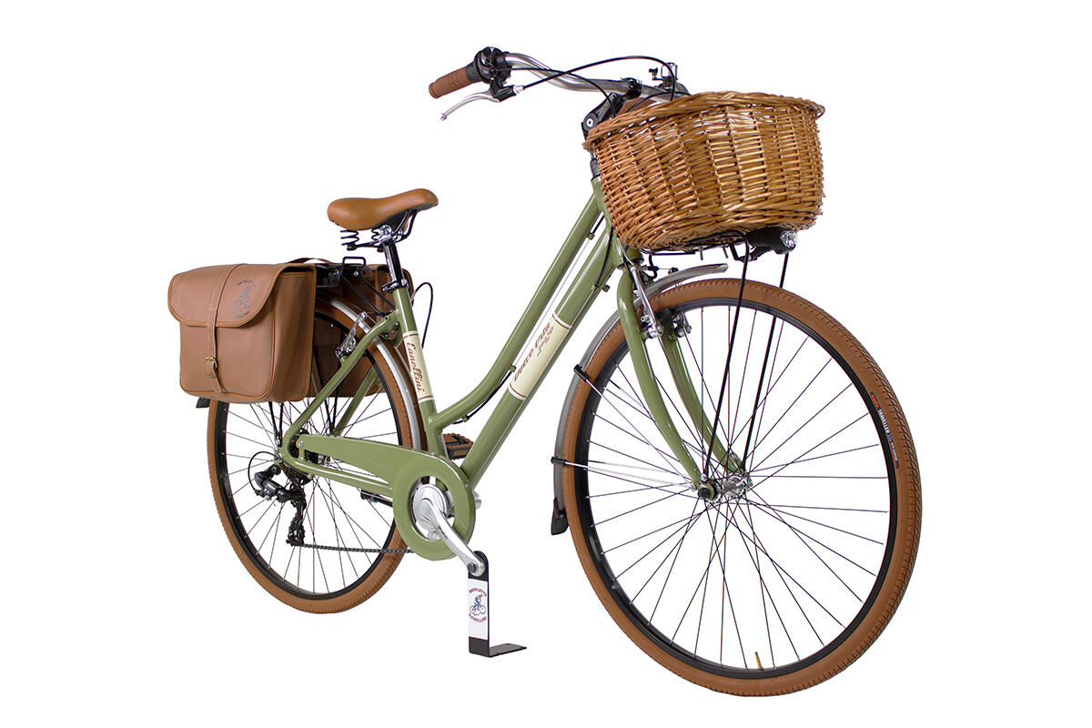 Stadsfiets Dolce Vita by Canellini dame met fietstassen en mand - Olijfgroen 2/3