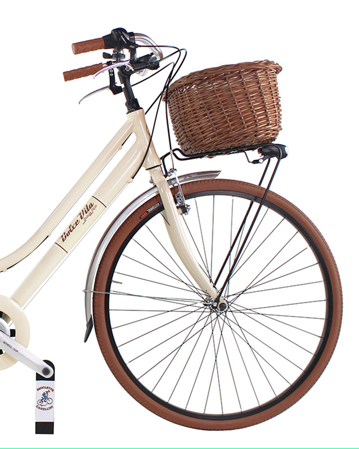 Bicicleta urbana Dolce Vita by Canellini mujer con bolsas y cesta - Crema 2/3