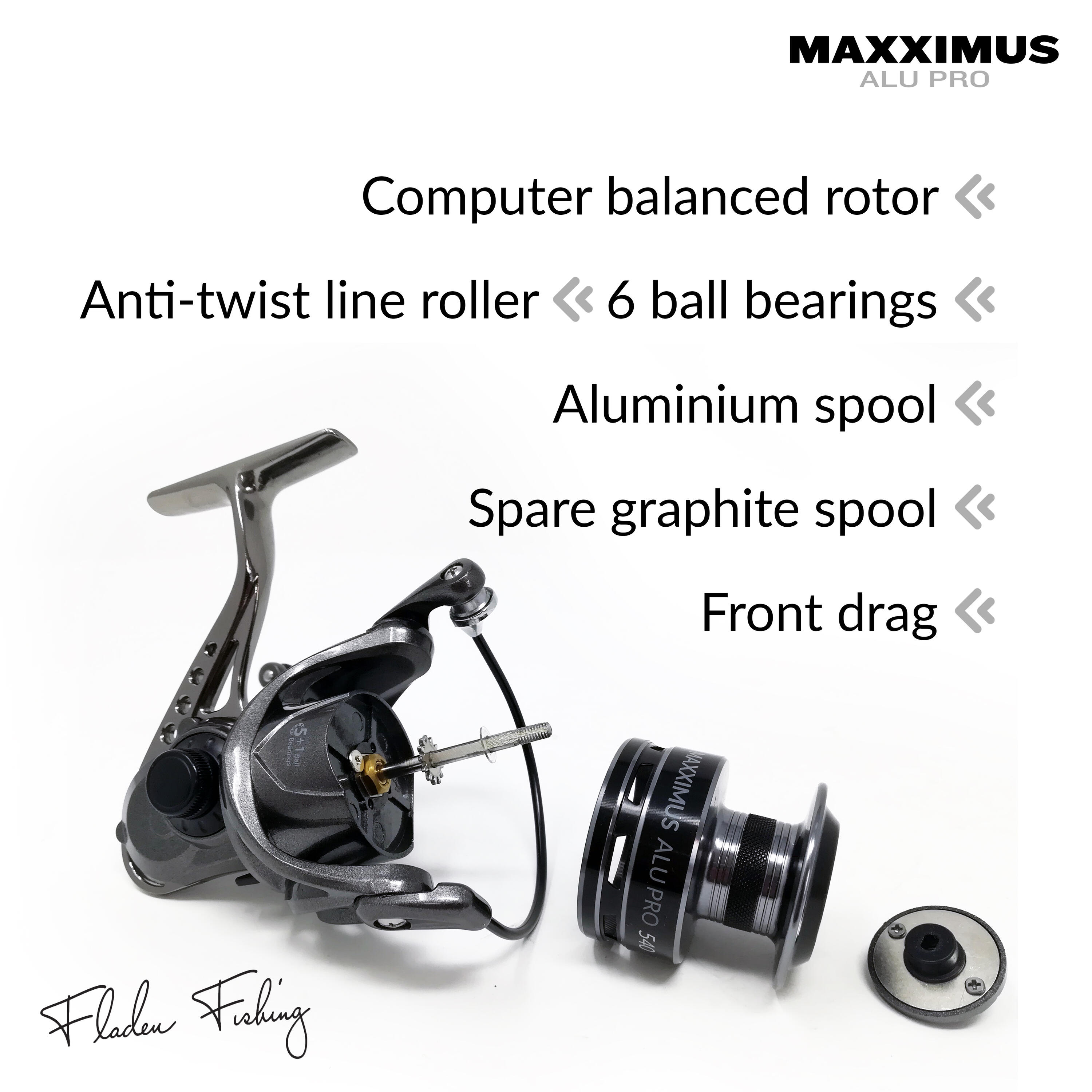MAXXIMUS AluPro Front Drag Fixed Spool Reel 5+1 ball bearings and spare spool 4/4