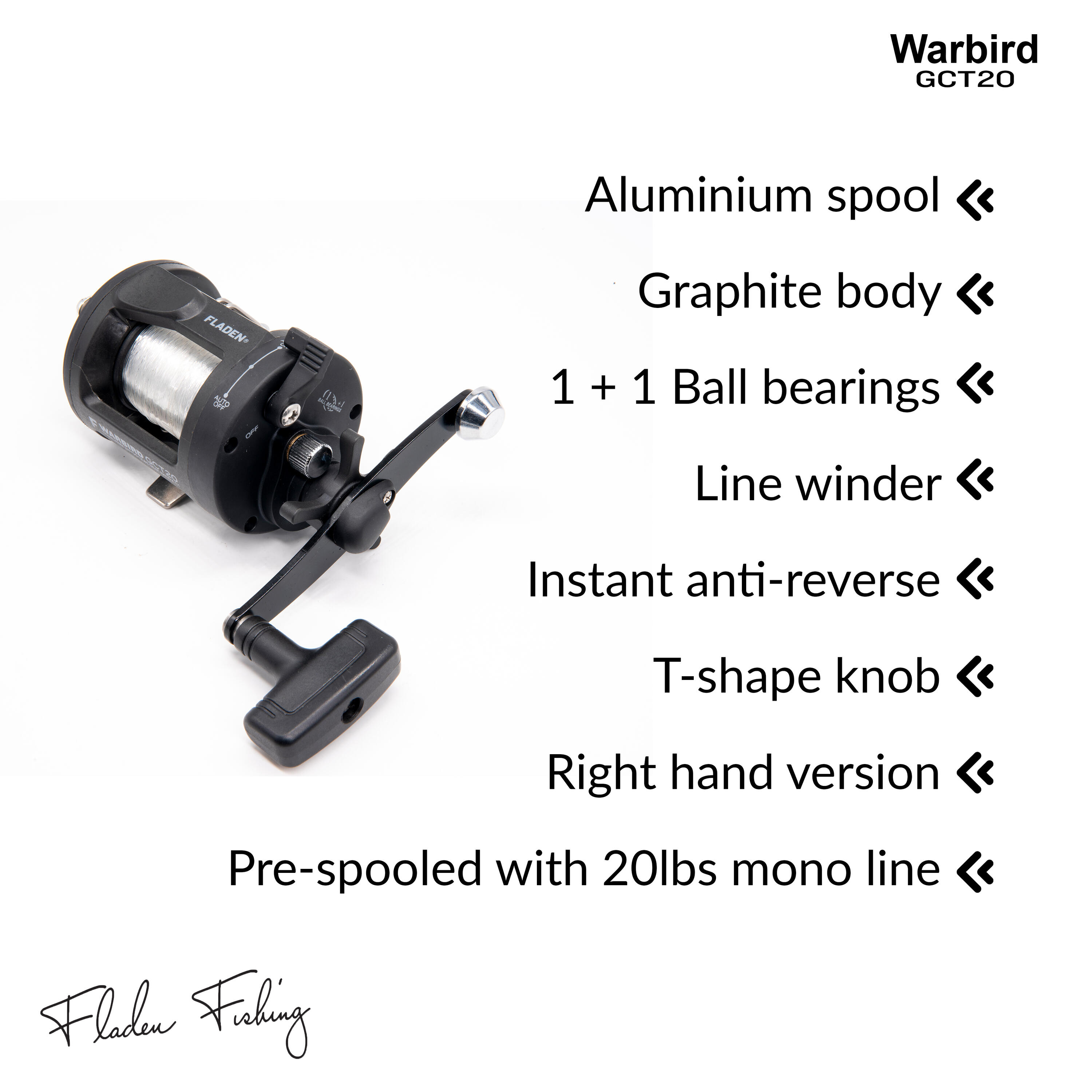 WARBIRD GCT20 Multiplier Boat Reel  with 20lb line-on 4/4