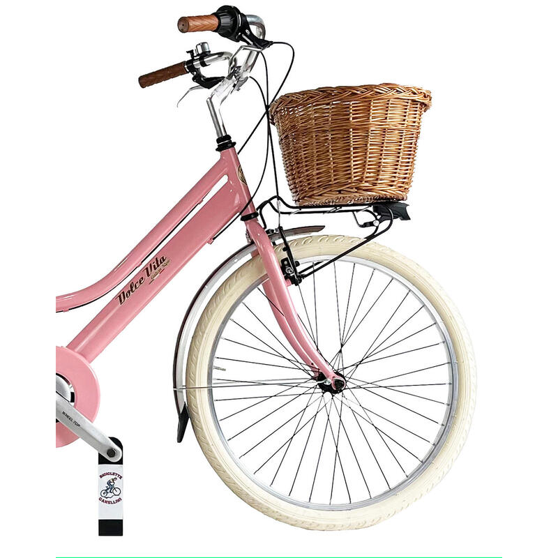 Kinderfiets Dolce Vita by Canellini Junior 24" met mand - Roze