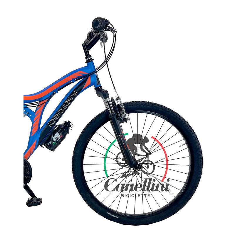 Bicicleta de niño Canellini Suspensión Total Colorado 26" 18V - Azul/Naranja