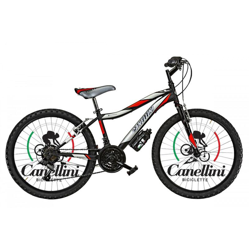 Bicicleta de niño MTB Canellini VORTEX  24" 18V - Negro/Rojo