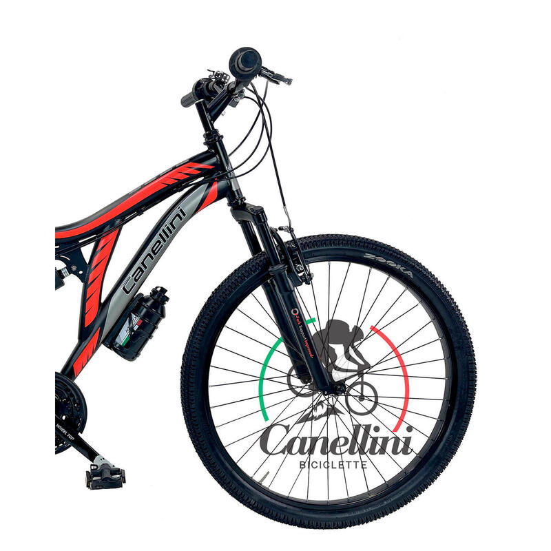 Kinderfiets MTB Canellini Volledige Suspensie Colorado 26" 18V - Zwart/Rood