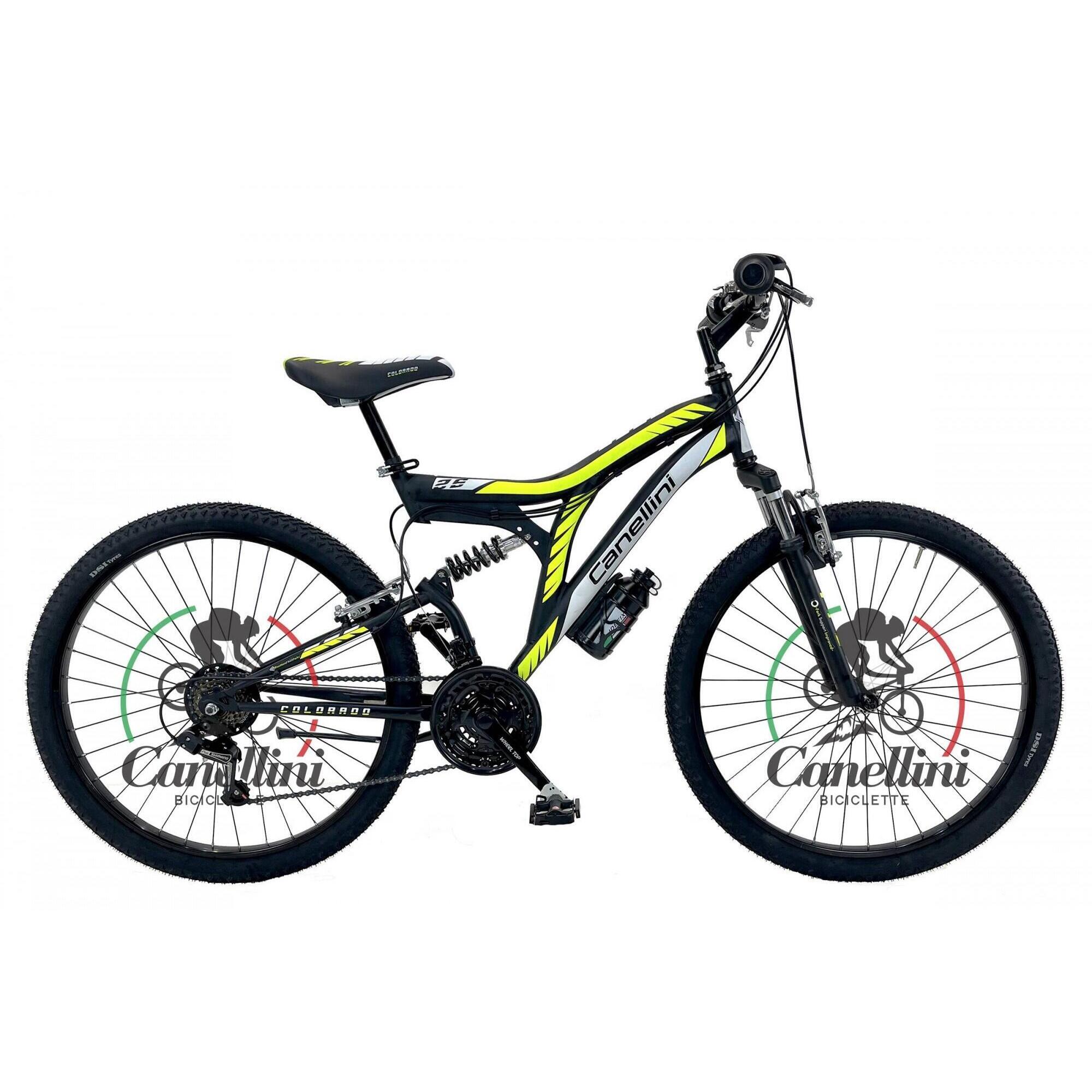Bicicleta de criança BTT Canellini Colorado 26" Suspensão Total - Preto/Amarelo