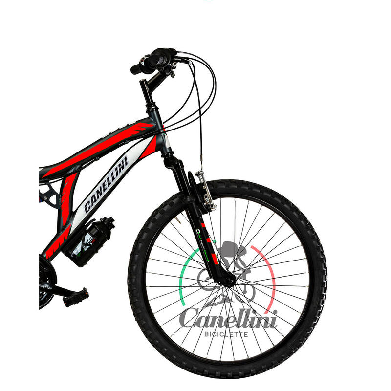 Kinderfiets MTB Canellini Volledige Suspensie Colorado 24" 18V - Zwart/Rood