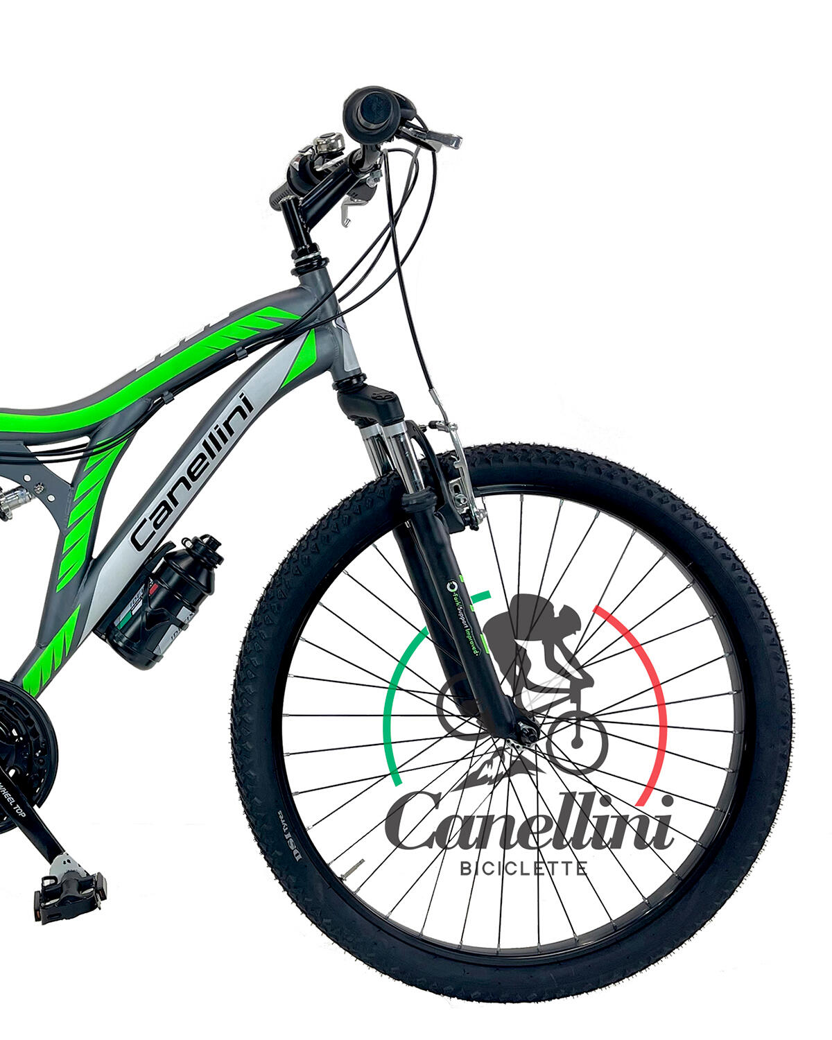 Bici da bambino MTB Canellini Colorado 26" Full Suspension - Titanio/Verde 2/3