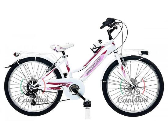 Vélo enfant Canellini LINCY 24'' Blanc/Rose - 6 vitesses, acier