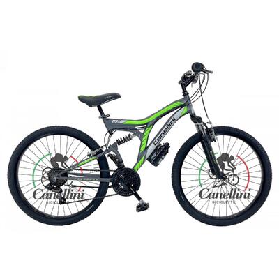 Rower Dziecięcy MTB Canellini COLORADO 26" z pełnym zawieszeniem - Tytan/Zielony