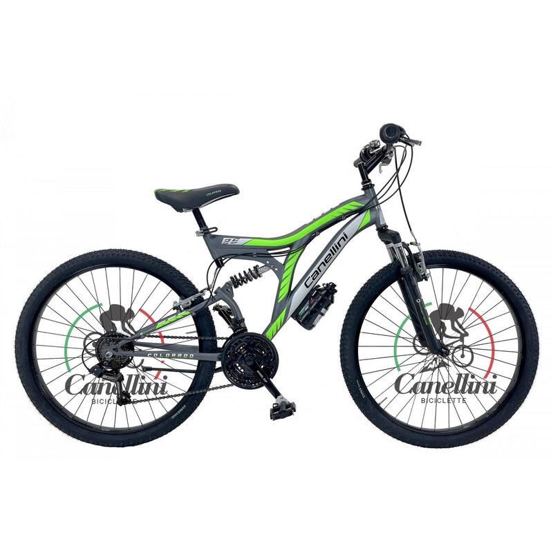 Kinderfiets MTB Canellini Volledige Suspensie Colorado 26" 18V - Titanium/Groen