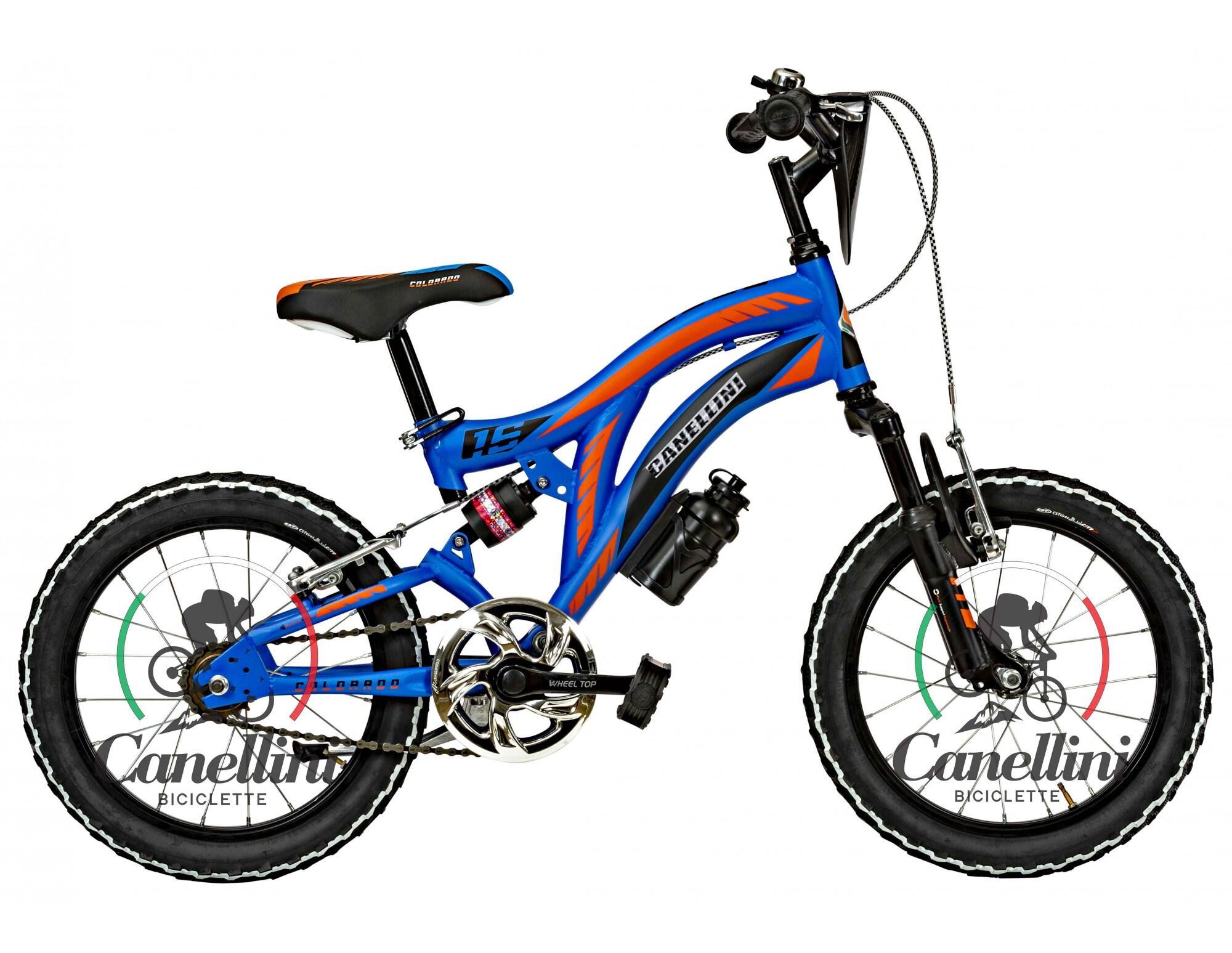 CANELLINI Kinderfiets MTB Canellini Colorado 16" Volledige Suspensie - Blauw/Oranje