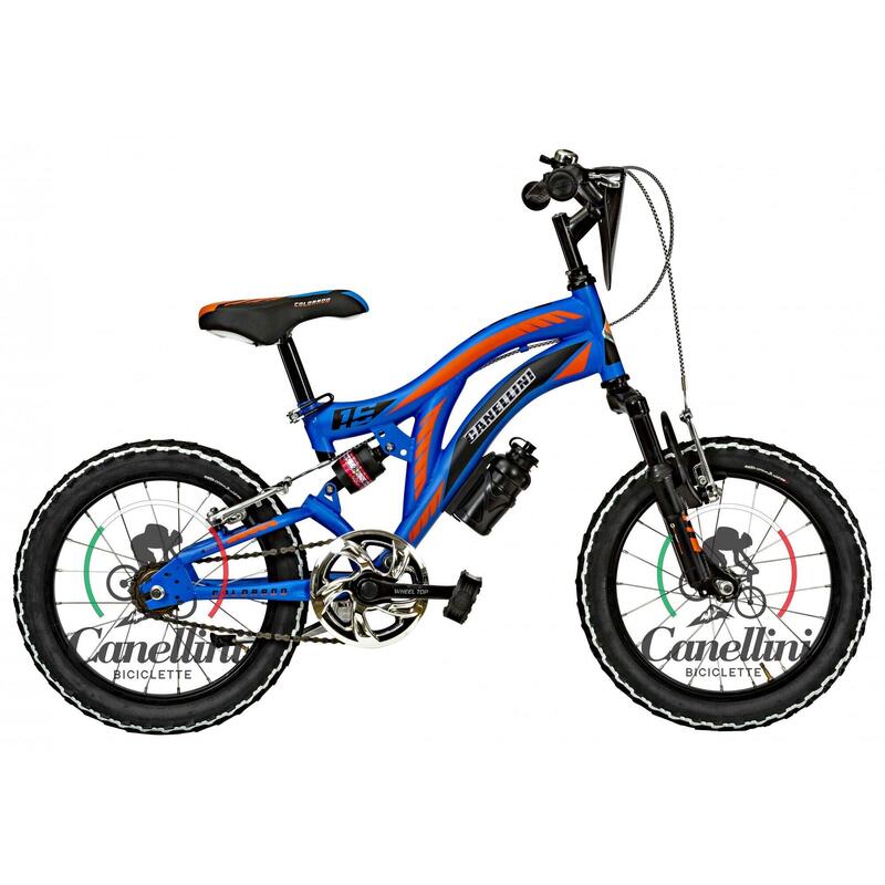 Bicicleta de niño MTB Canellini Suspensión Total Colorado 16" - Azul/Naranja