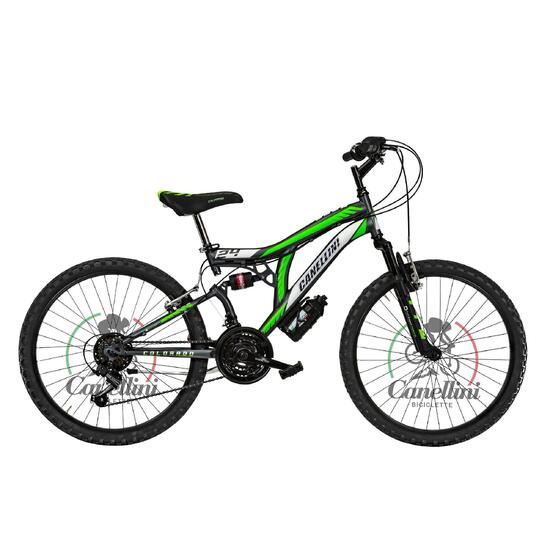 Rower Dziecięcy MTB Canellini COLORADO 24" z pełnym zawieszeniem - Tytan/Zielony