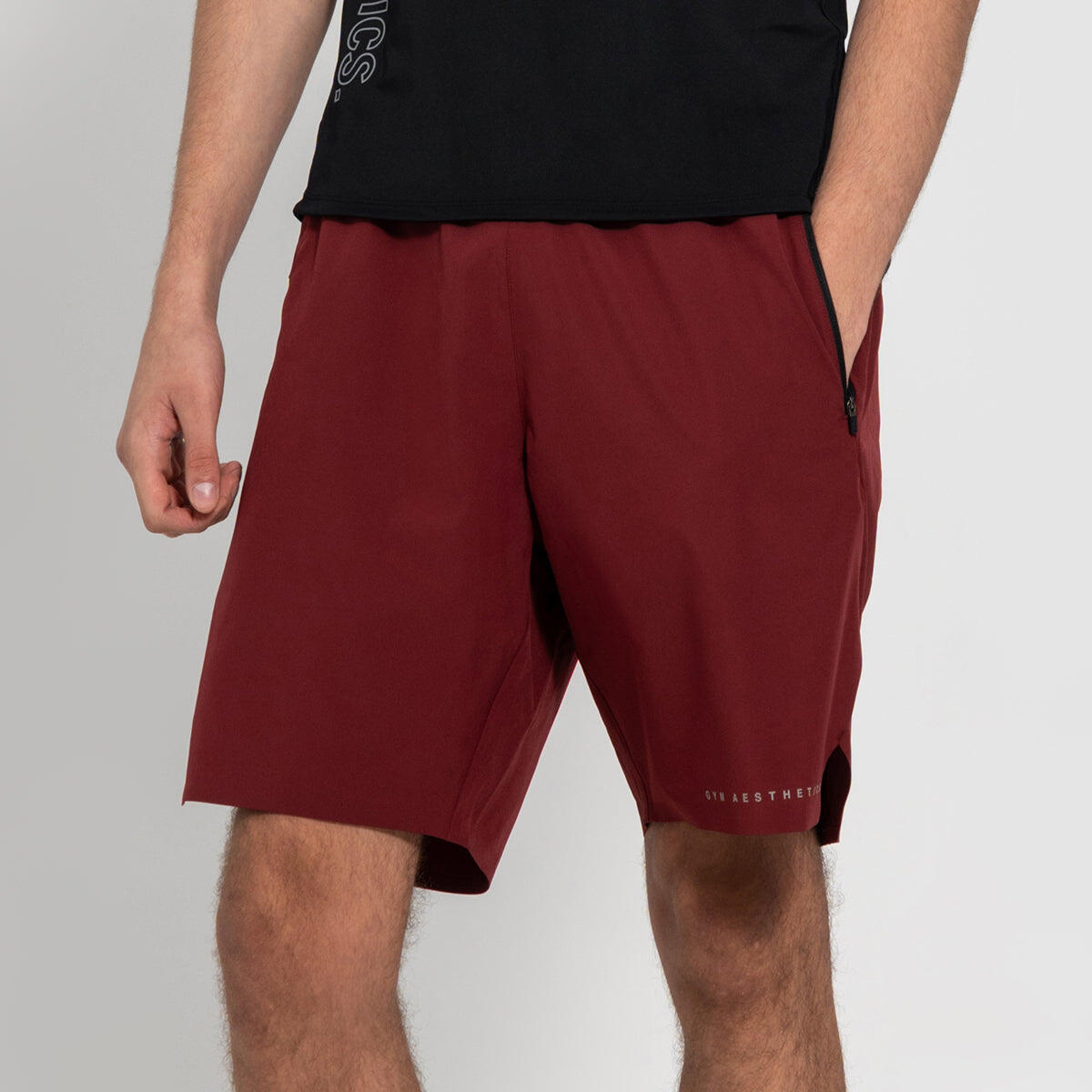 Men Zipper 9'' Inch Leisure Running Shorts Sports Shorts - BEIGE