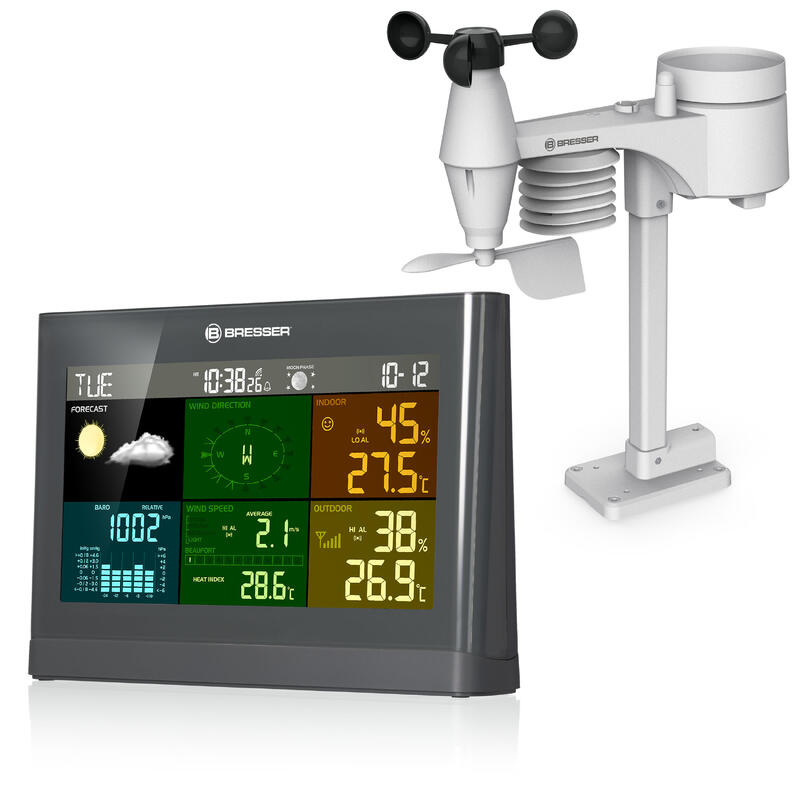 Weather Center 5 em 1 Conforto com tela de cor Bresser - Cinza